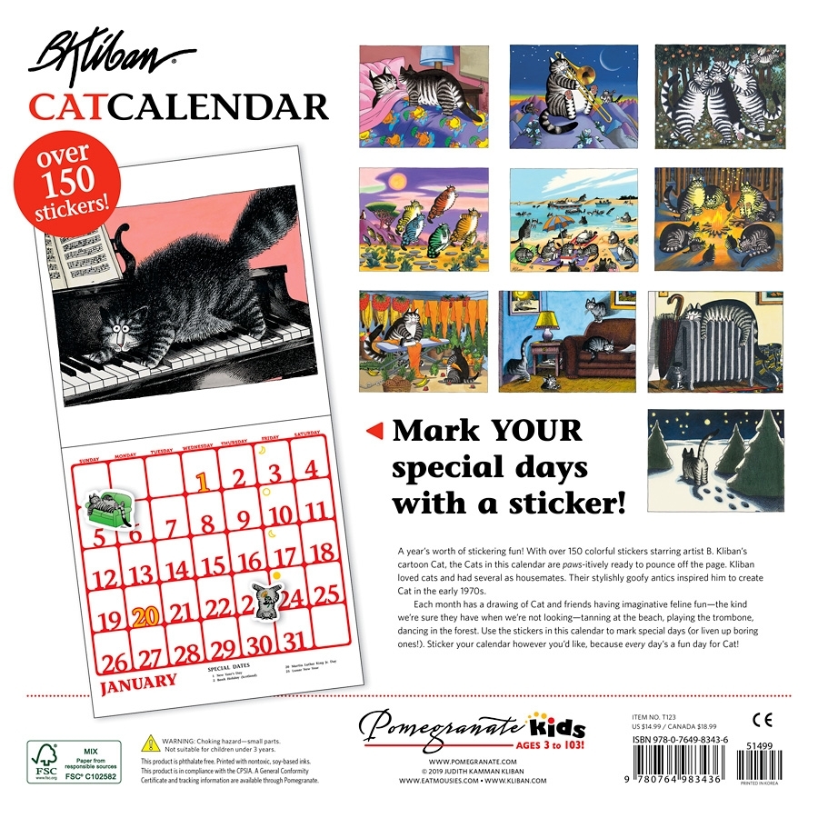 B. Kliban: Catcalendar 2020 Sticker Wall Calendar