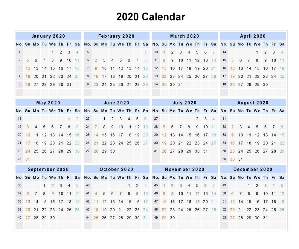 Blank 2020 12 Months Calendar | 2020 Calendars | Monthly