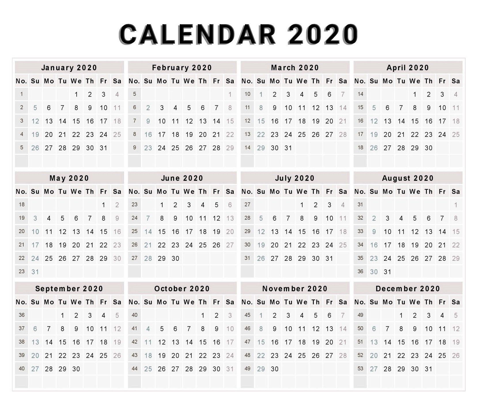 Calendar 2020 Single Page | Month Calendar Printable