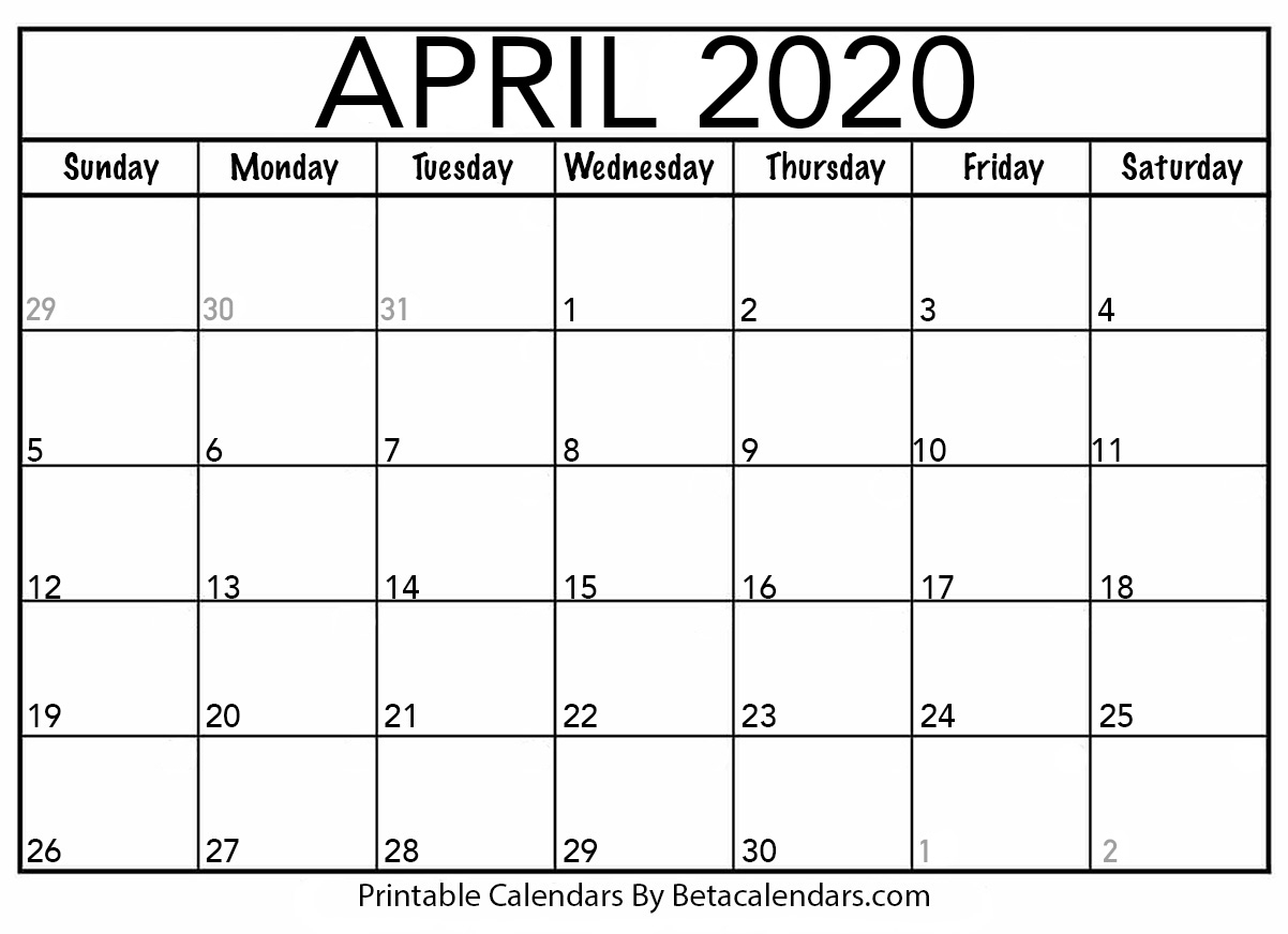 Blank April 2020 Calendar Printable - Beta Calendars