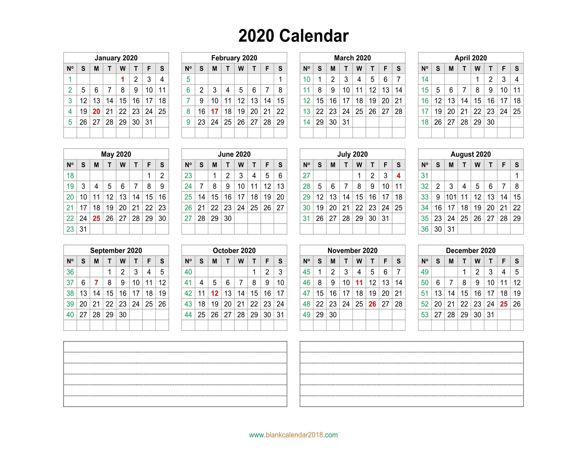 Blank Calendar 2020