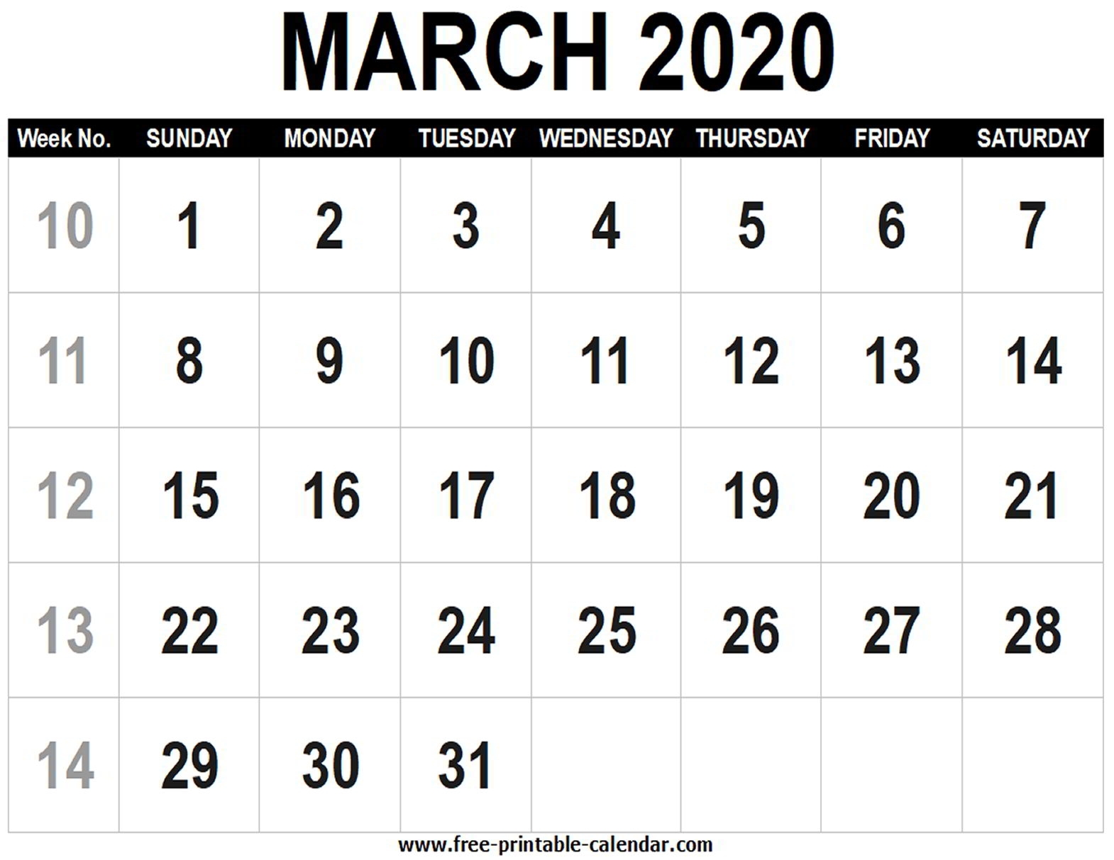 Blank Calendar 2020 March - Free-Printable-Calendar