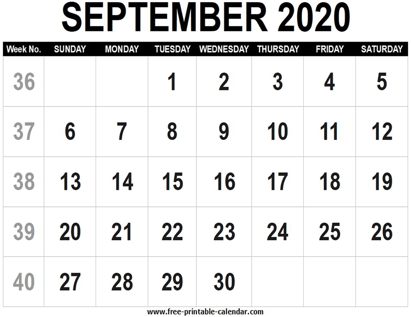 Blank Calendar 2020 September - Free-Printable-Calendar