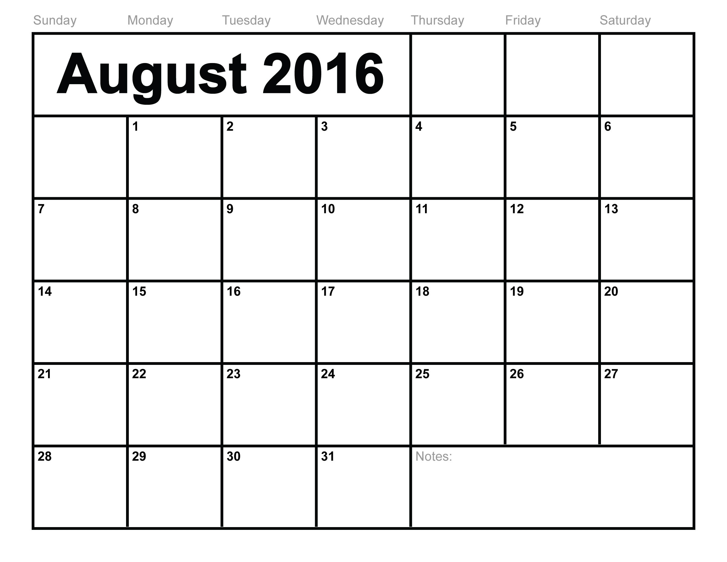 Blank Calendar Template 2016 That You Can Type In | Calendar