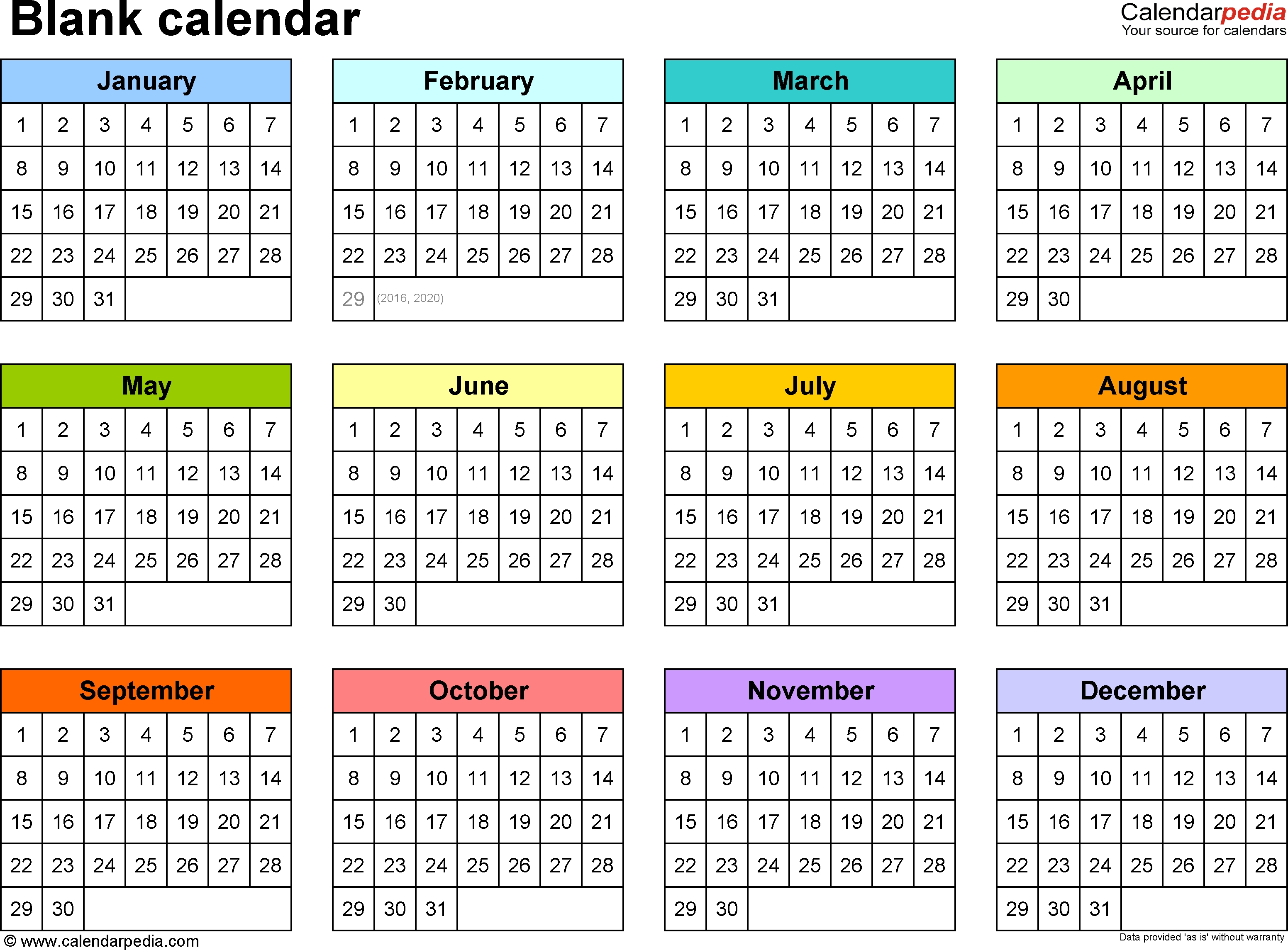 Blank Calendars - Free Printable Microsoft Excel Templates