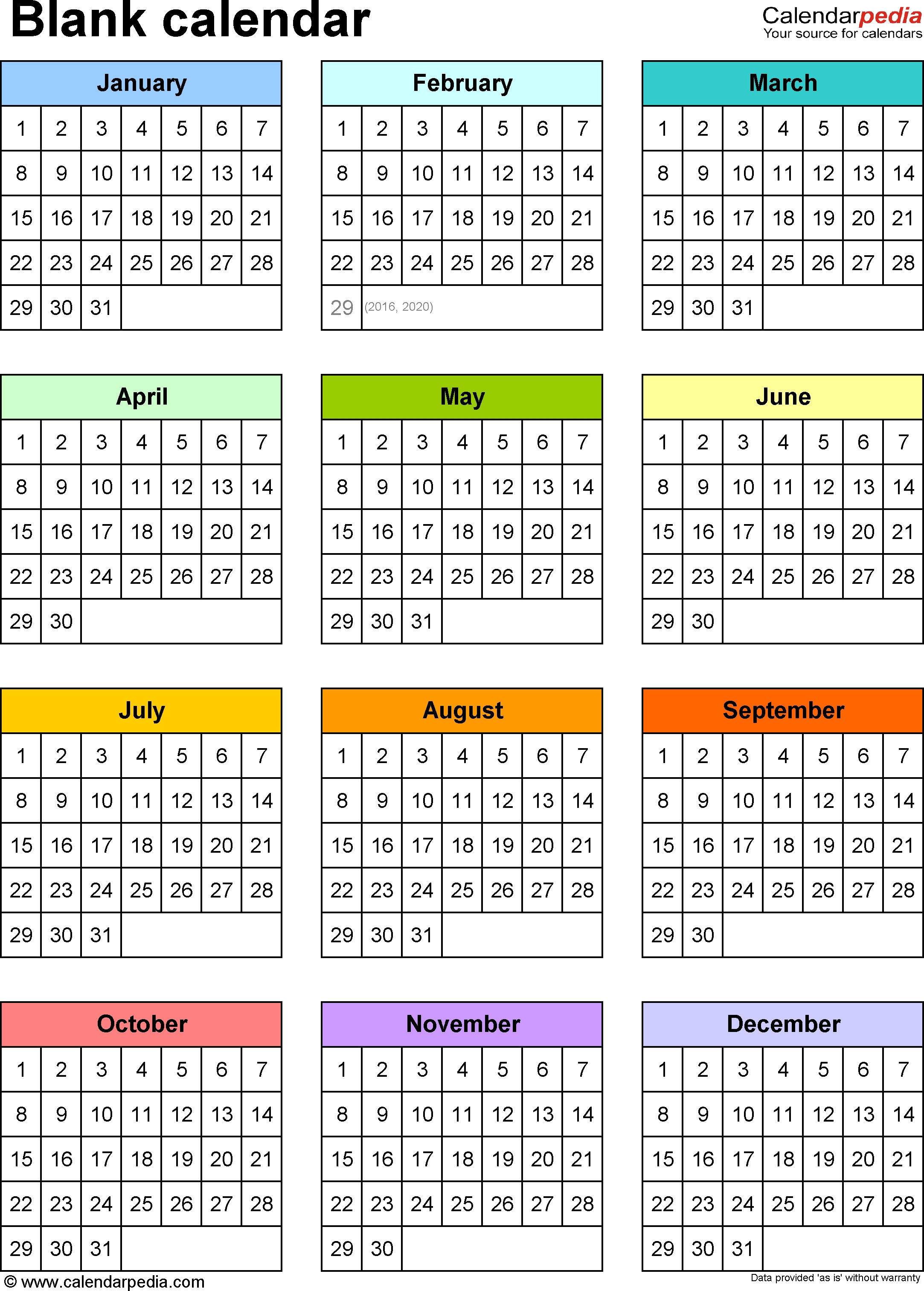 Blank Calendars - Free Printable Microsoft Word Templates