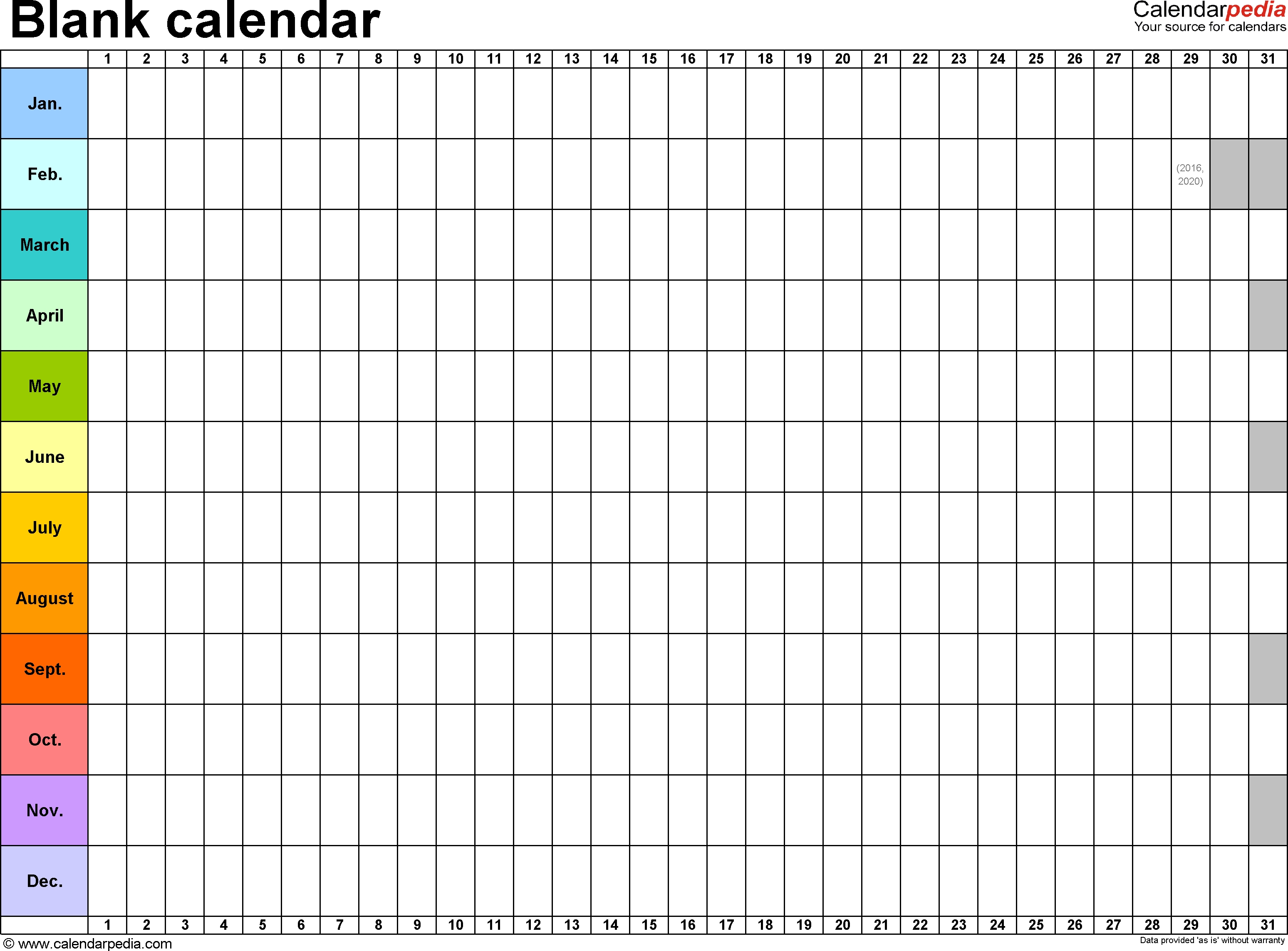 Blank Calendars - Free Printable Microsoft Word Templates