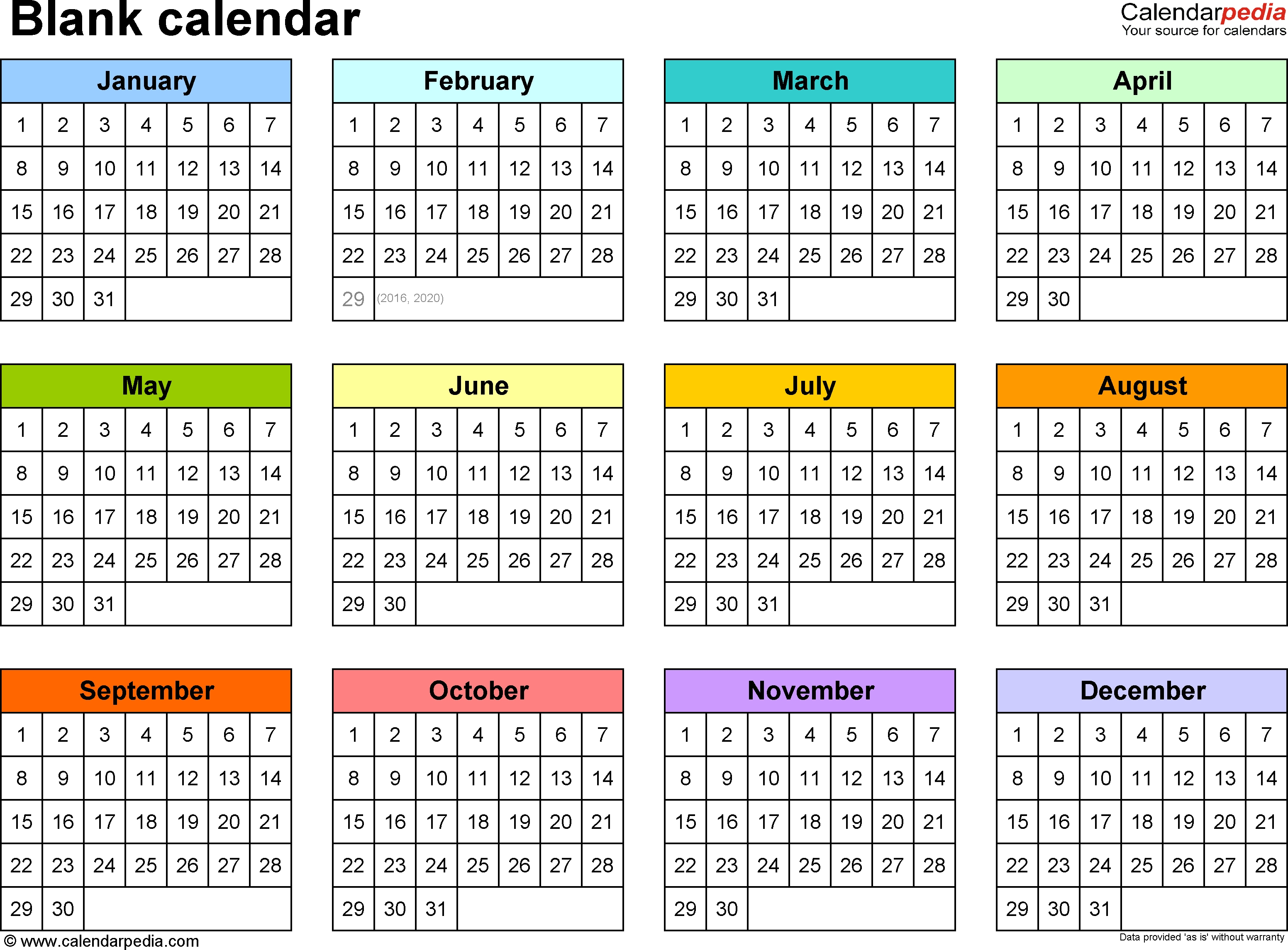 Blank Calendars - Free Printable Microsoft Word Templates