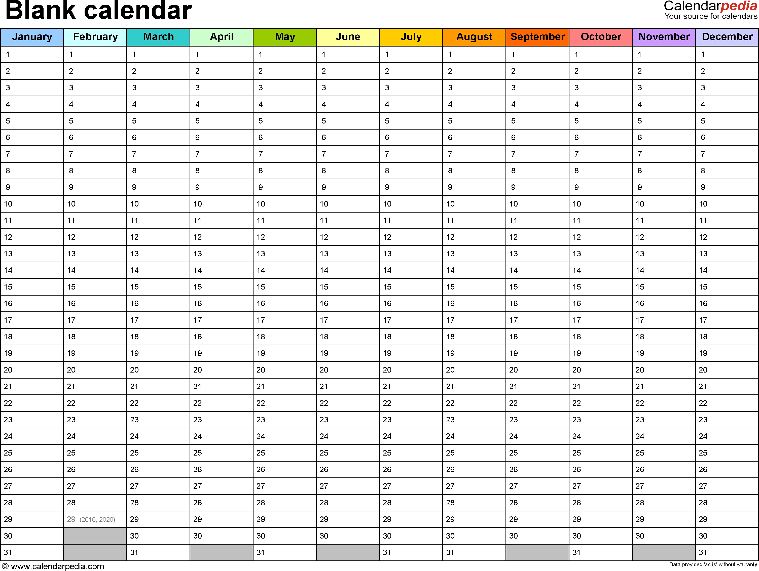 Blank Calendars - Free Printable Pdf Templates
