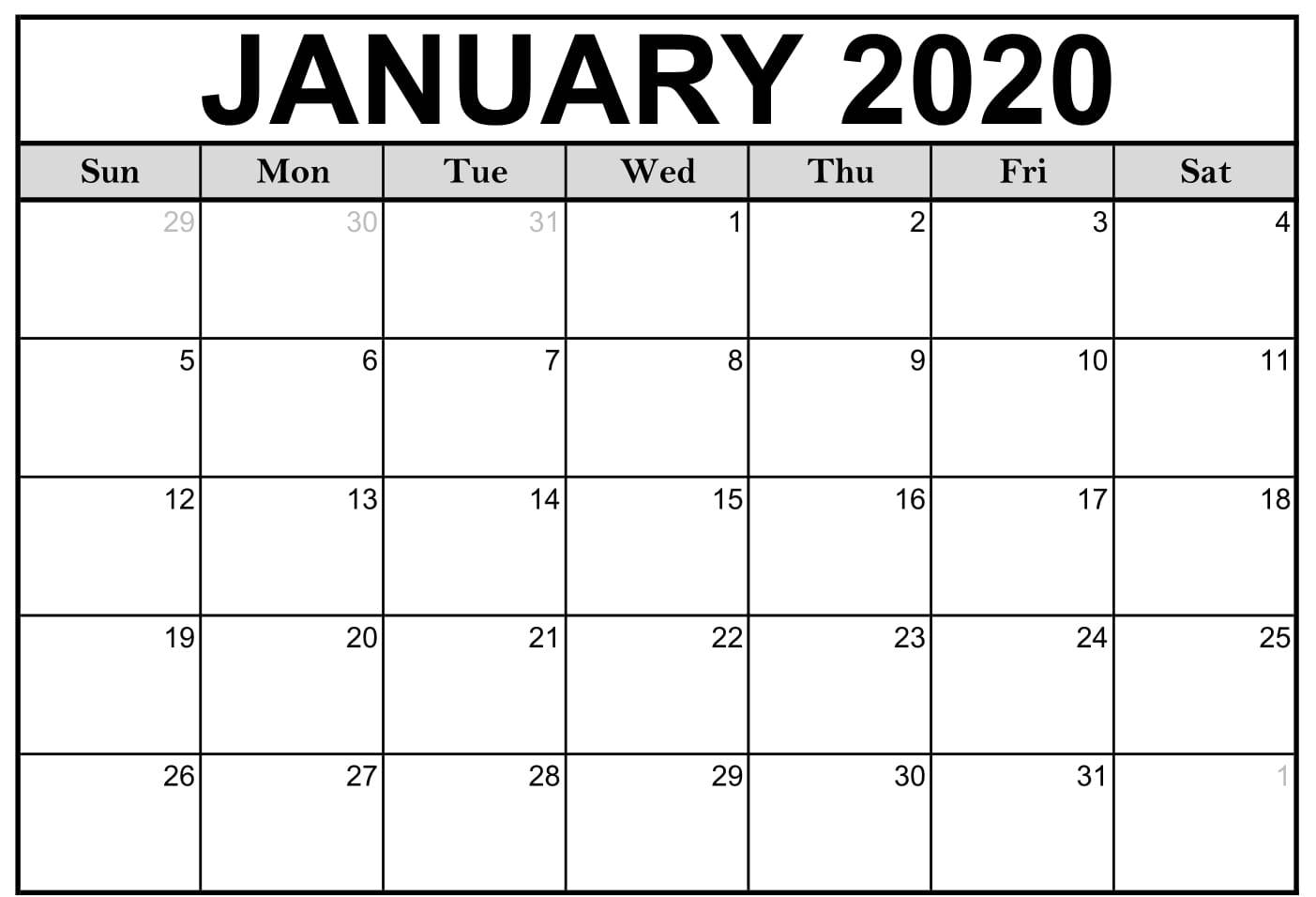 Blank January 2020 Calendar Printable Free Download