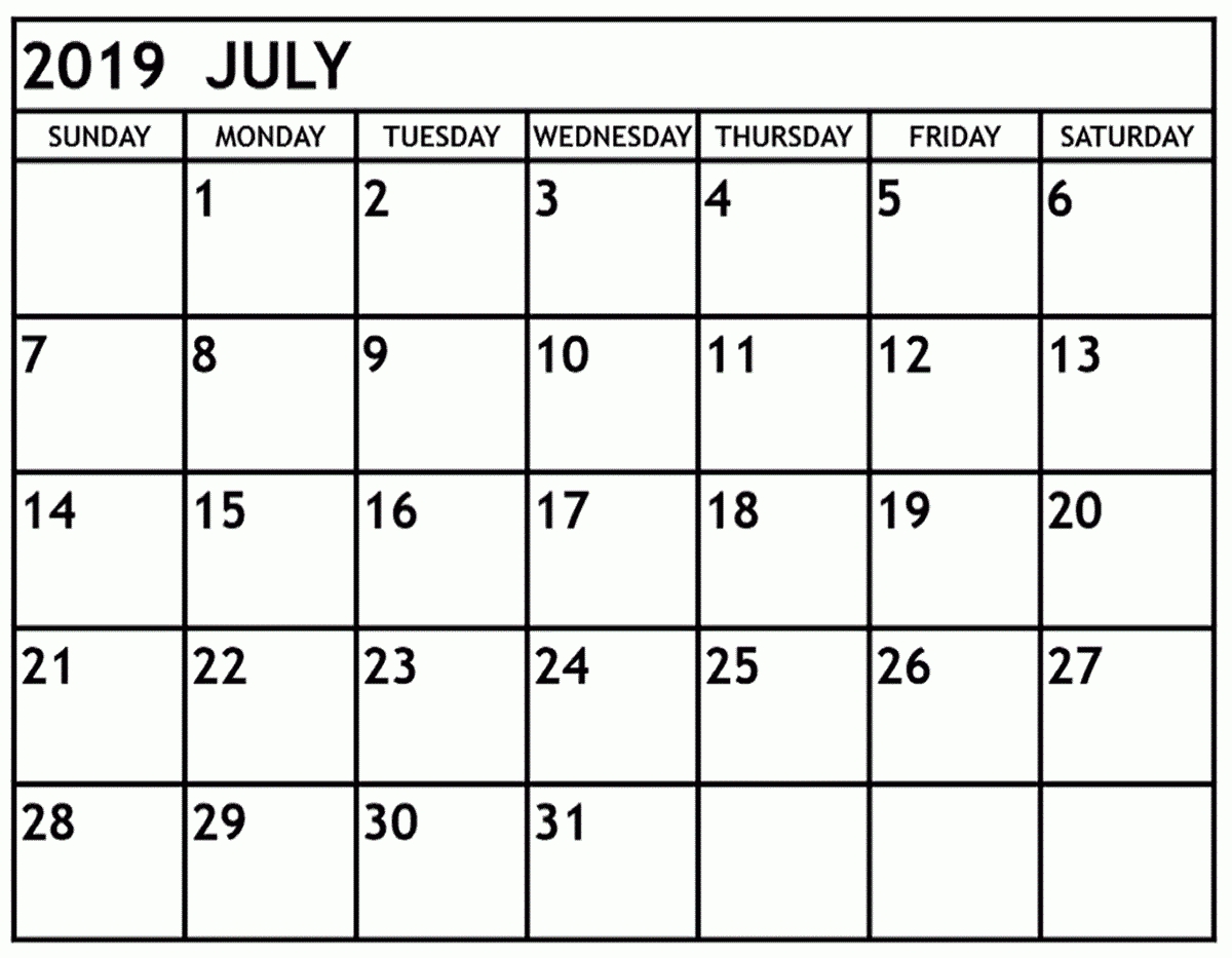 Blank July 2019 Calendar #largeprint | Free Printable July