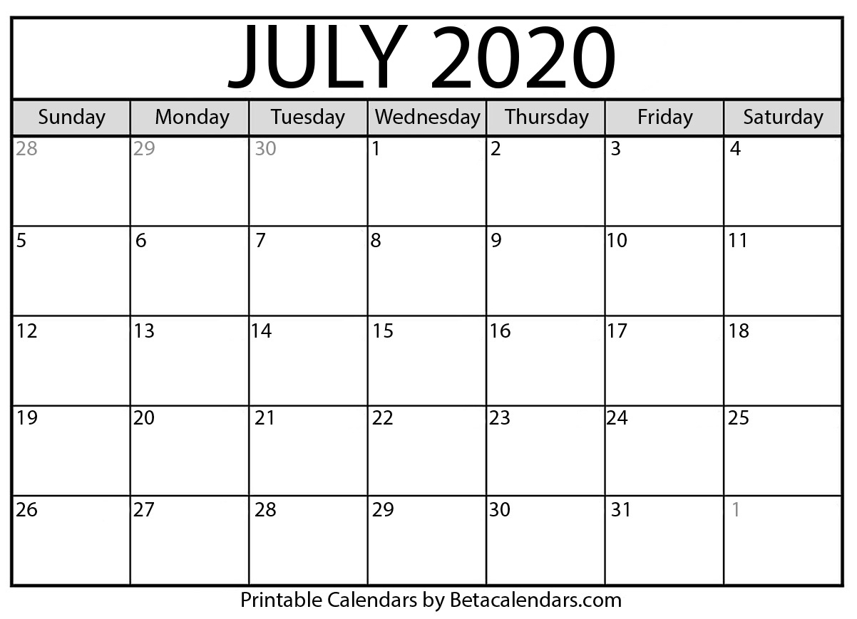 Blank July 2020 Calendar Printable - Beta Calendars