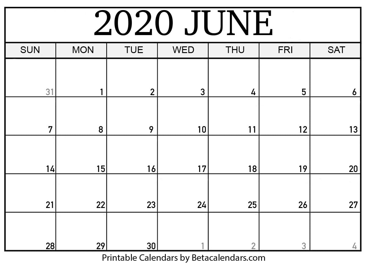 Blank June 2020 Calendar Printable - Beta Calendars