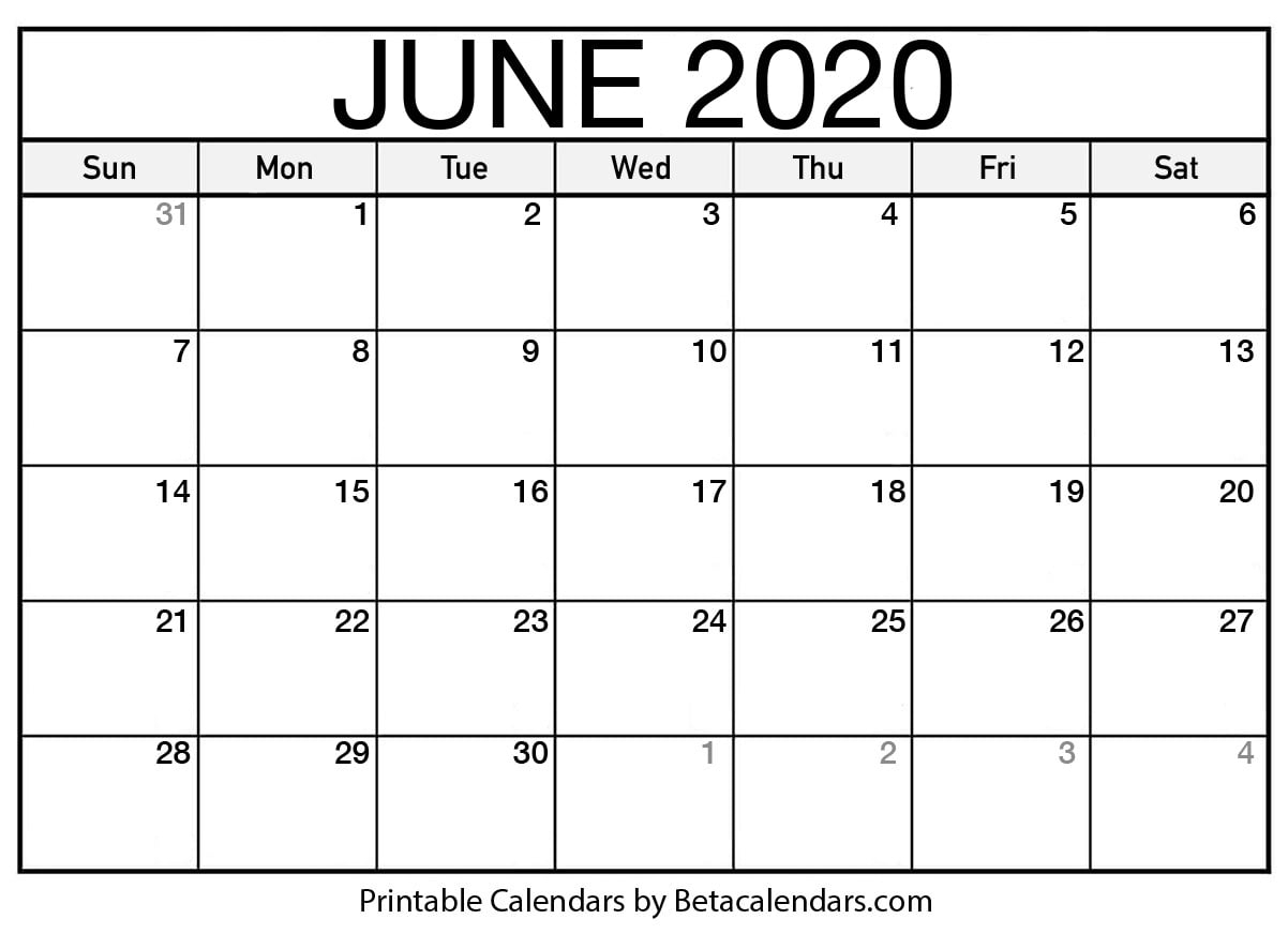 Blank June 2020 Calendar Printable - Beta Calendars
