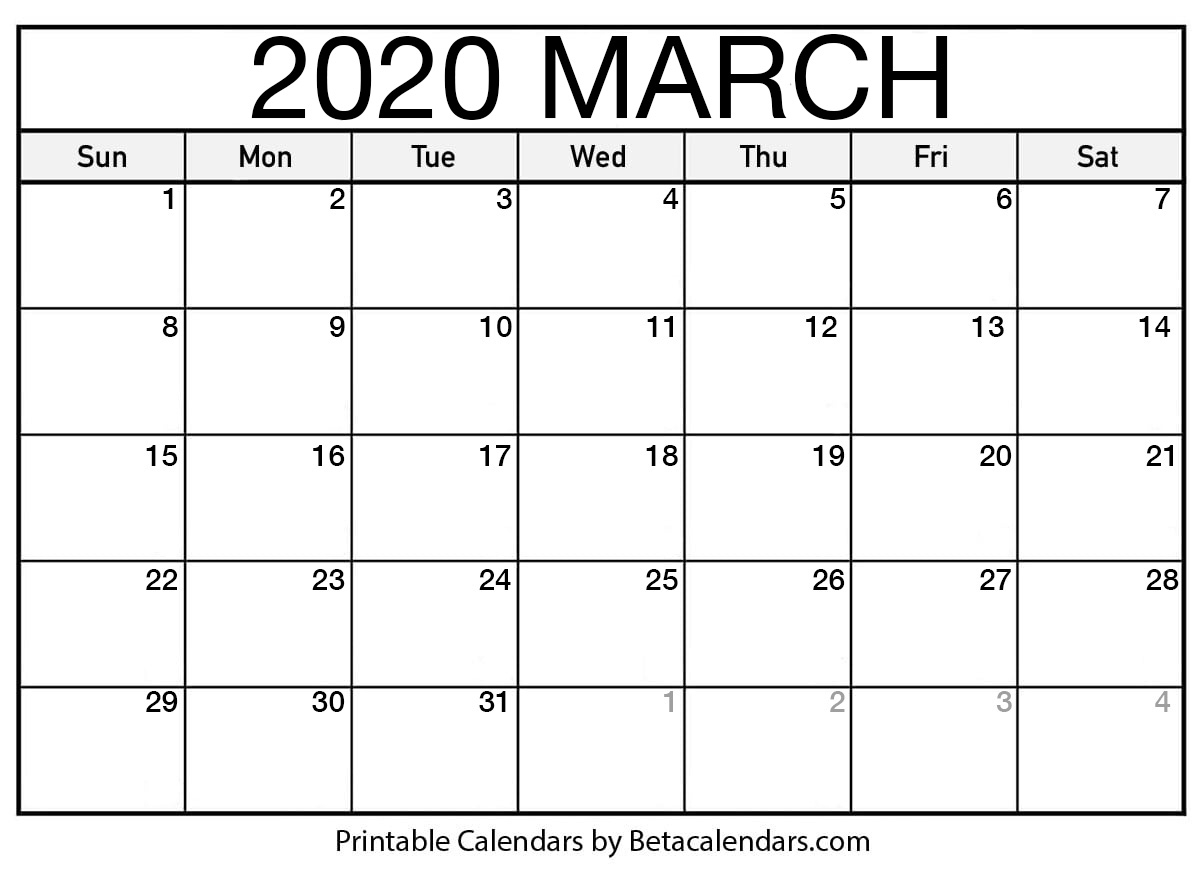 Blank March 2020 Calendar Printable - Beta Calendars