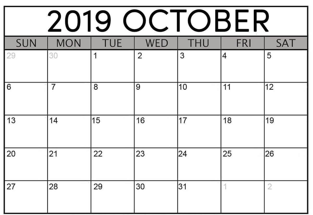 Blank October 2019 Calendar Printable Free Download