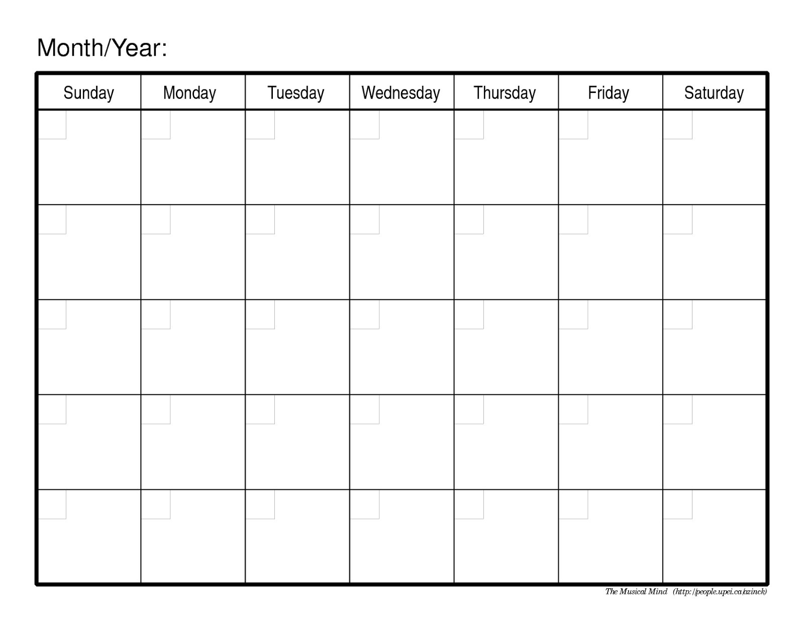 Blank Printable Monthly Calendar With No Dates | Example