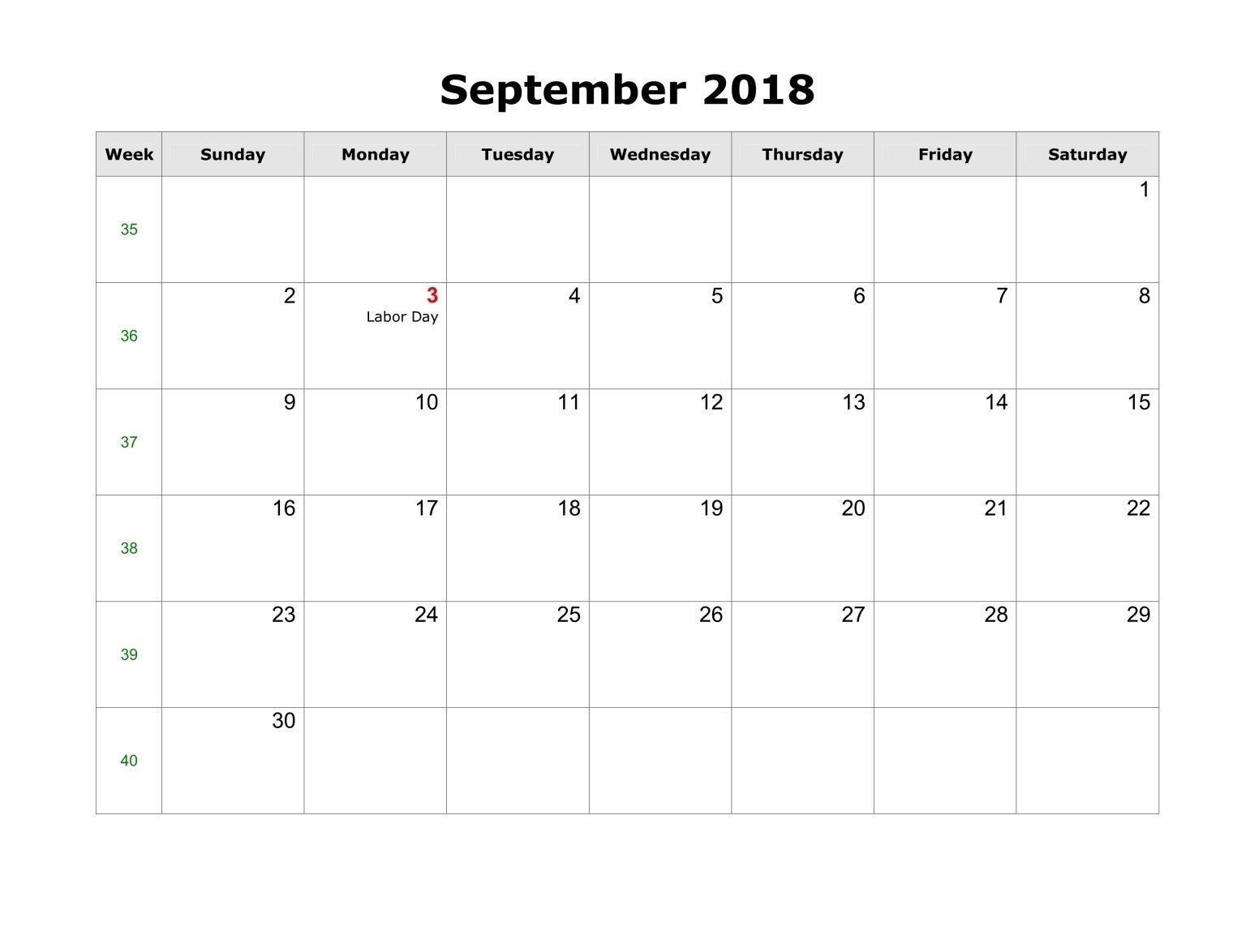 Blank September 2018 Calendar Line Pages | Print Calendar
