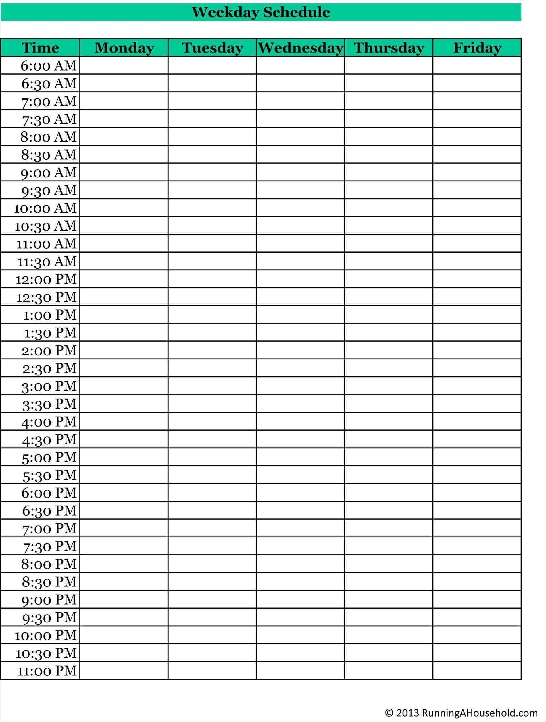 Blank Weekly Calendar 15 Minute Increments | Example