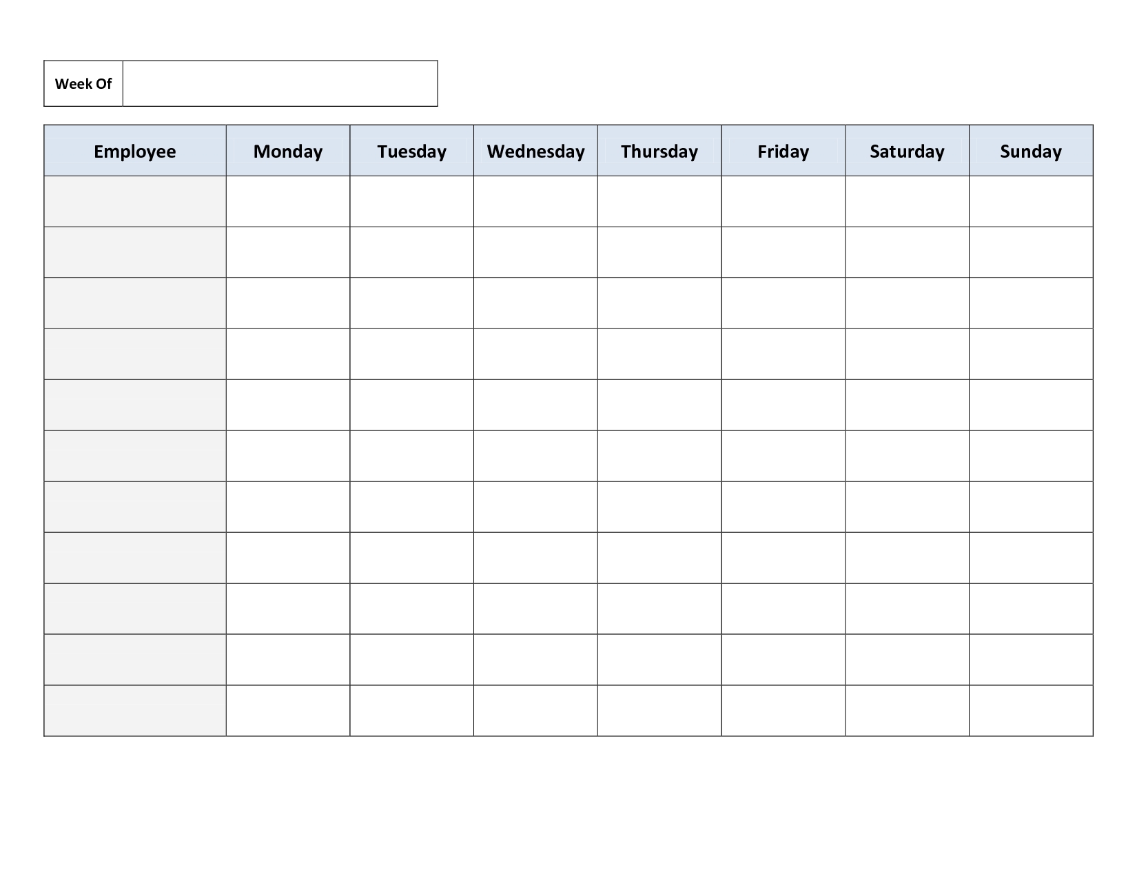 weekly work schedule template