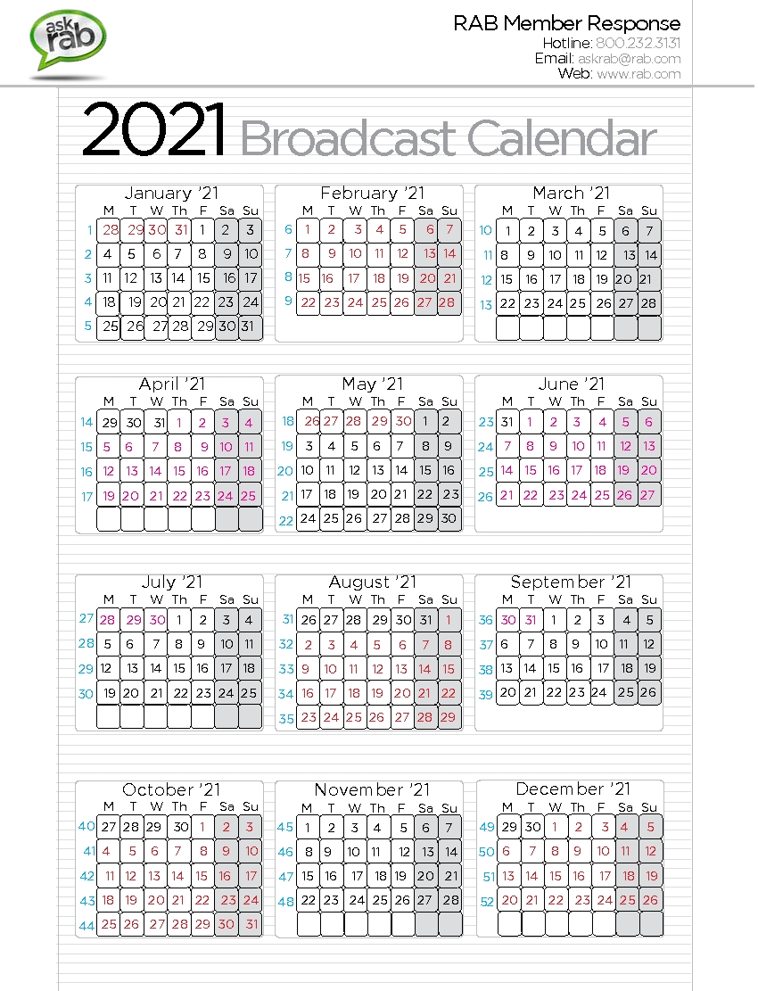 Broadcast Calendars | Rab