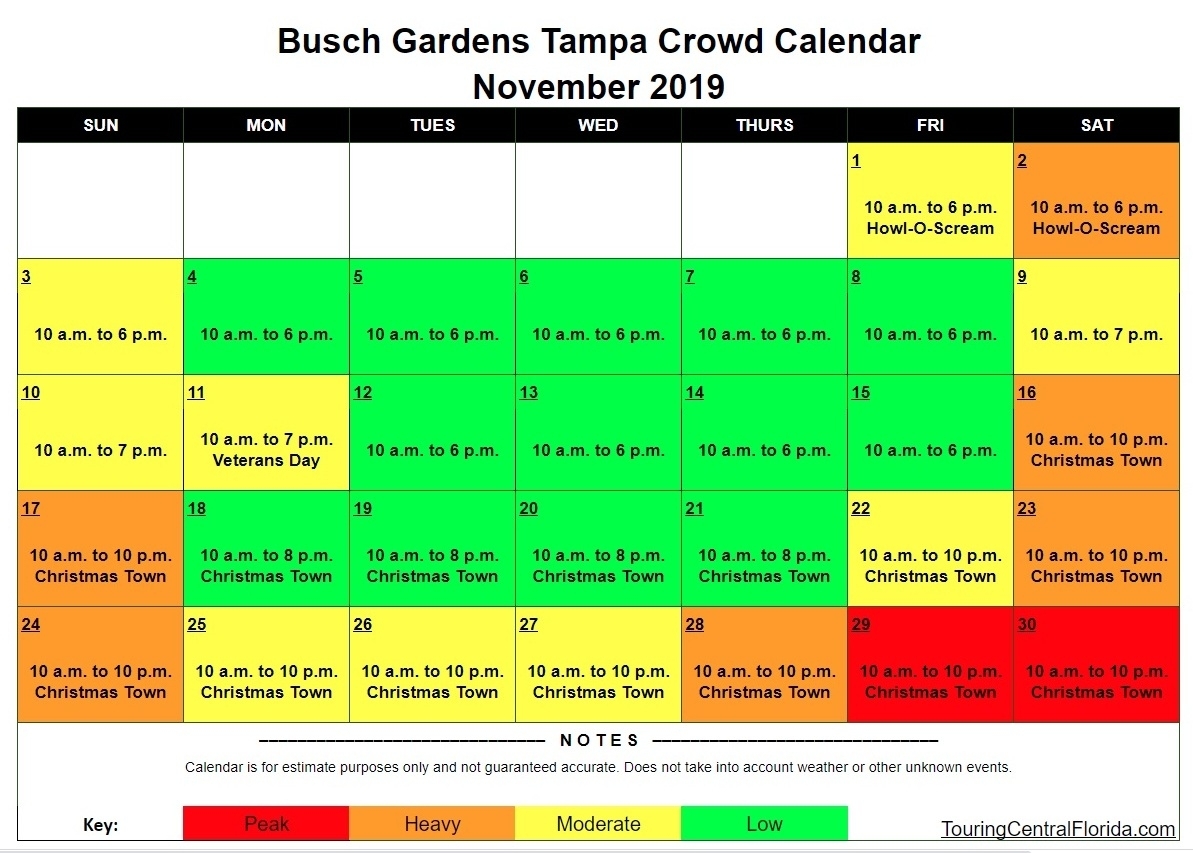 Busch Gardens Tampa Crowd Calendar - Touring Central Florida