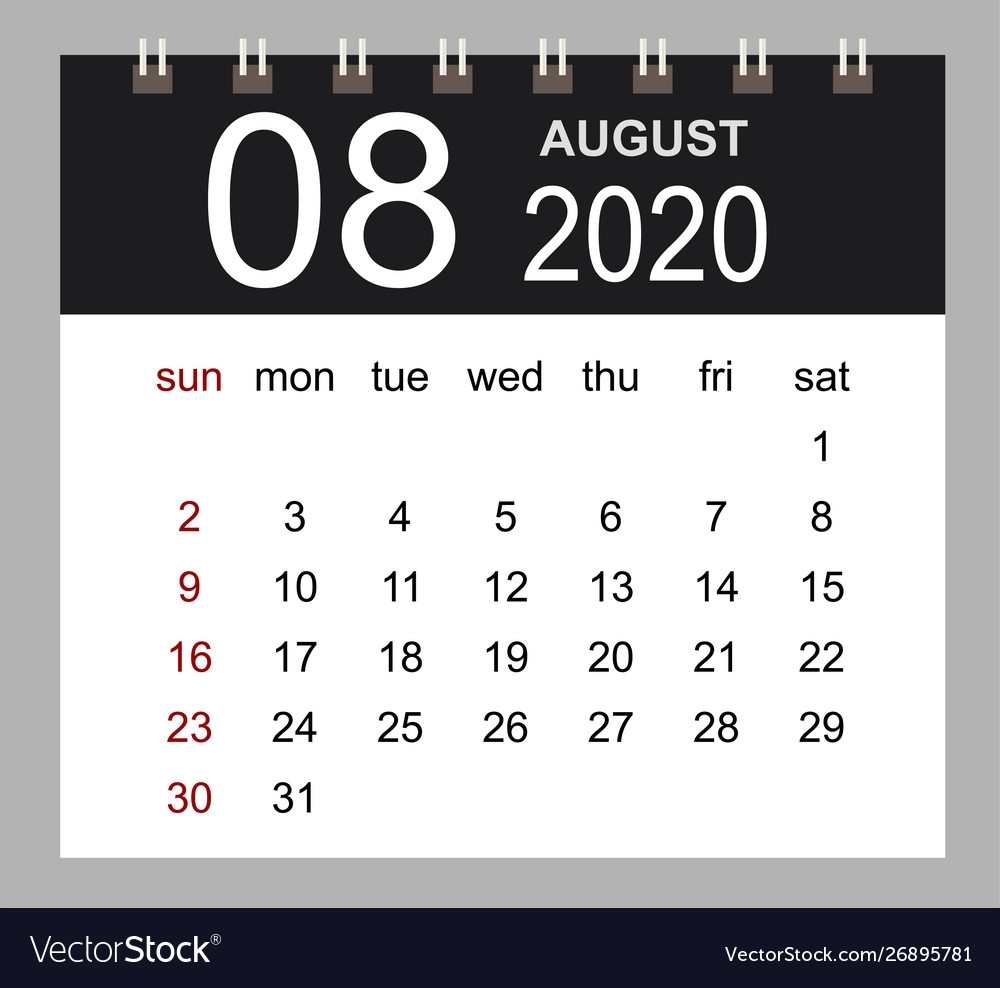 Business Calendar 2020 August Notebook