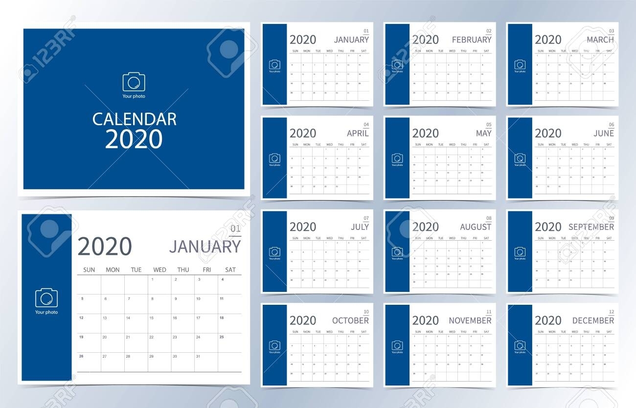 Business Calendar 2020.dark Blue Monthly Calendar Can Be Used..