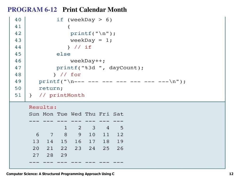C Program For Printing Calendar | Calendar Design Ideas