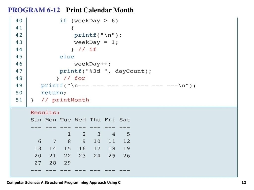 How To Print Calendar In C Month Calendar Printable