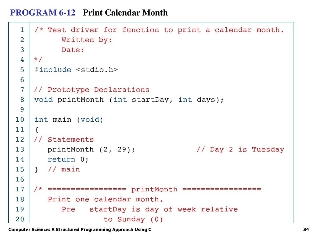 C Program For Printing Calendar • Printable Blank Calendar