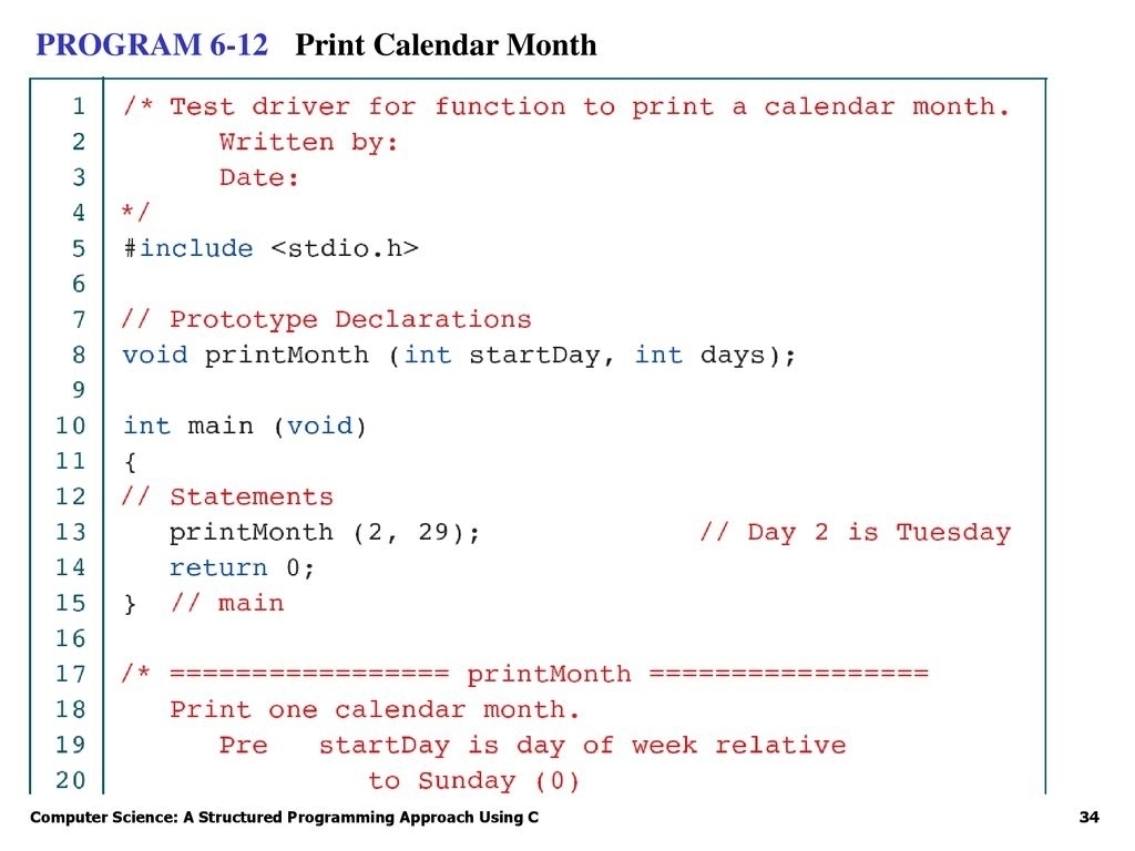 C Program To Print Calendar Of A Month • Printable Blank