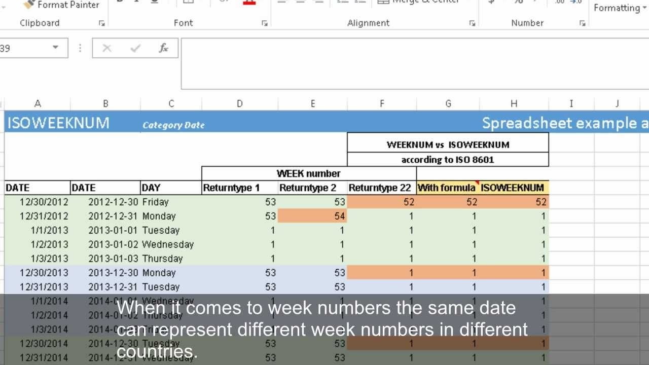 Calculating Week Numbers With Weeknum And Isoweeknum (Excel 2013)