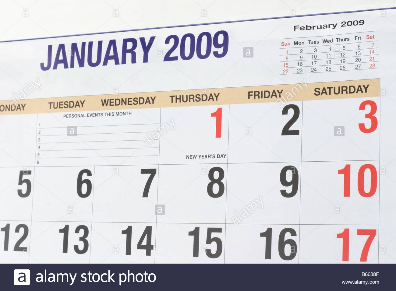 Calendar 2009 Showing Month Of January Stock Photo: 21032607