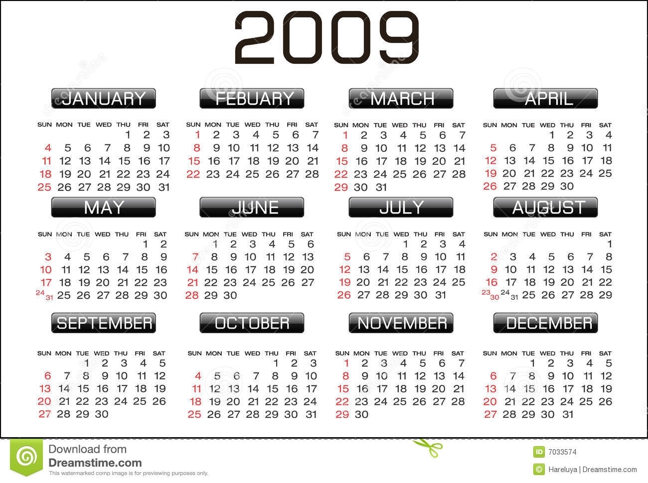 Year Calendar For 2009 Month Calendar Printable