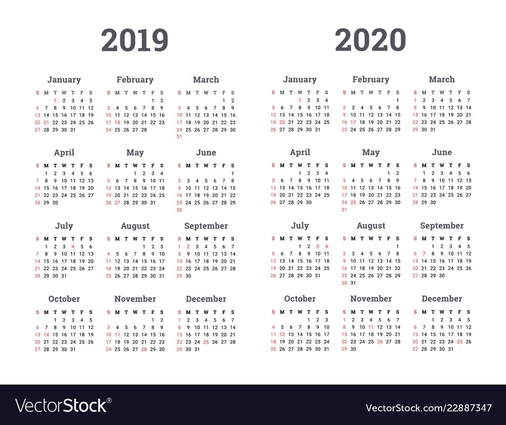 Calendar 2019 2020 Year
