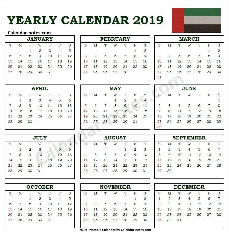 Calendar 2019 Uae With Holidays | Calendar 2019 With