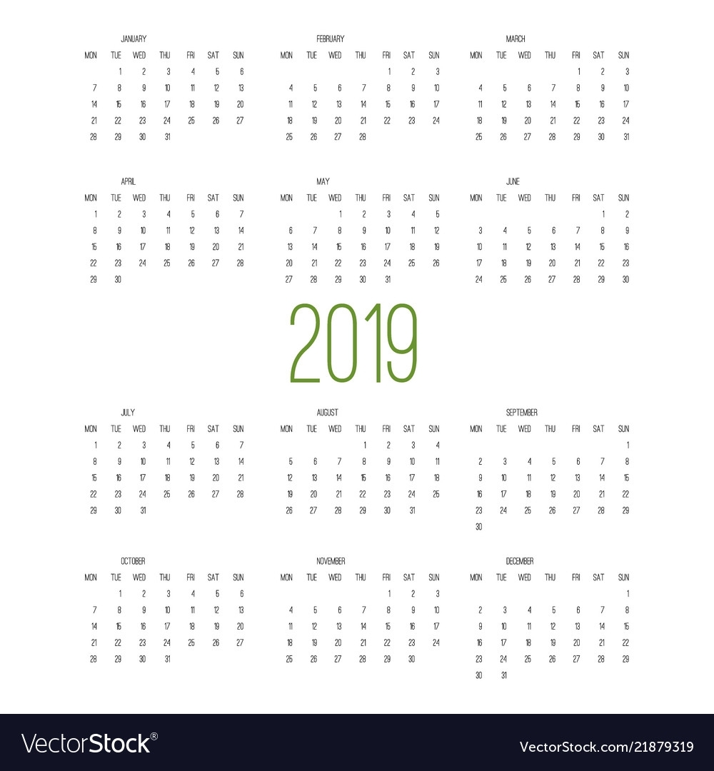 Calendar 2019 Week Starts From Sunday Business