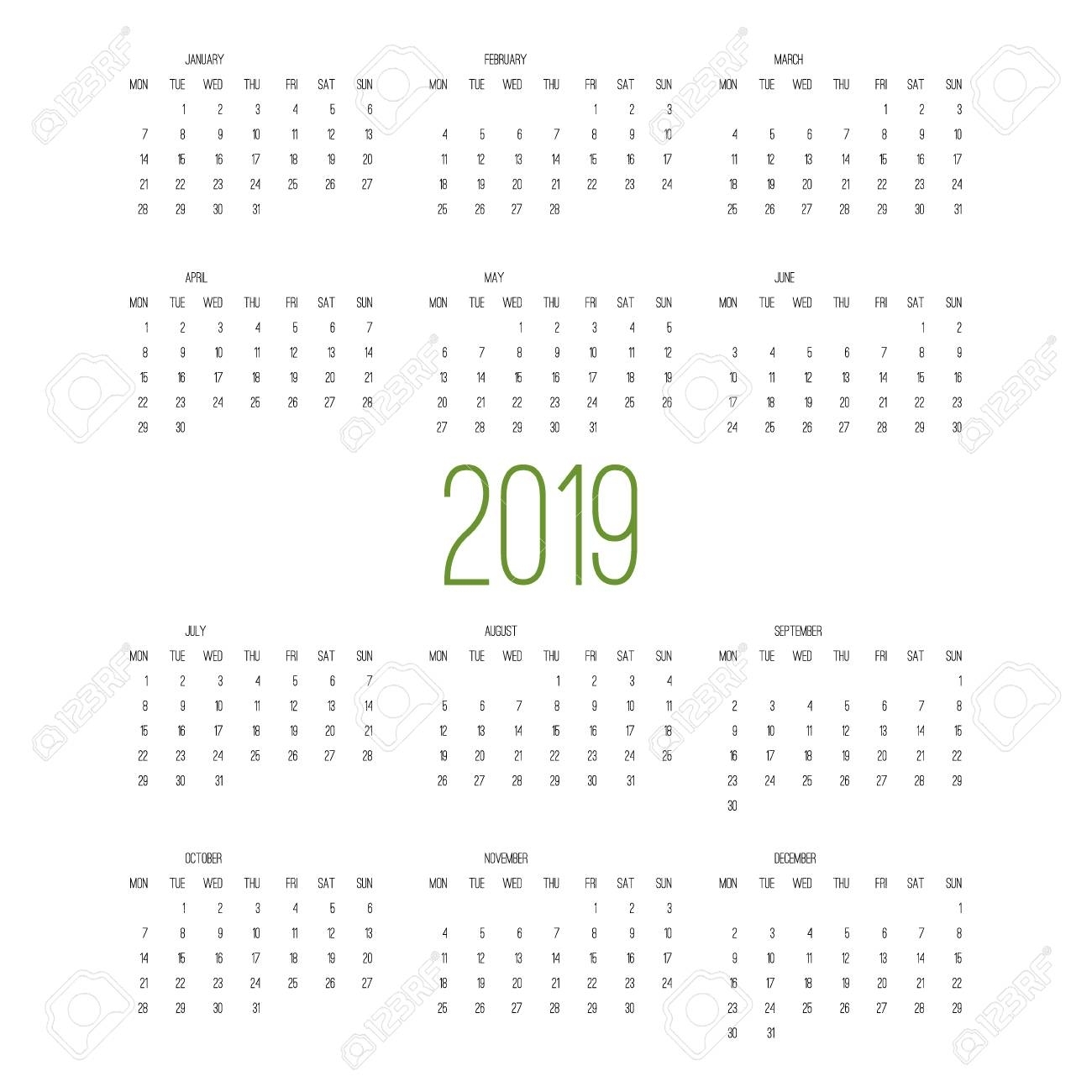 Calendar 2019, Week Starts From Sunday, Business Template Vector..