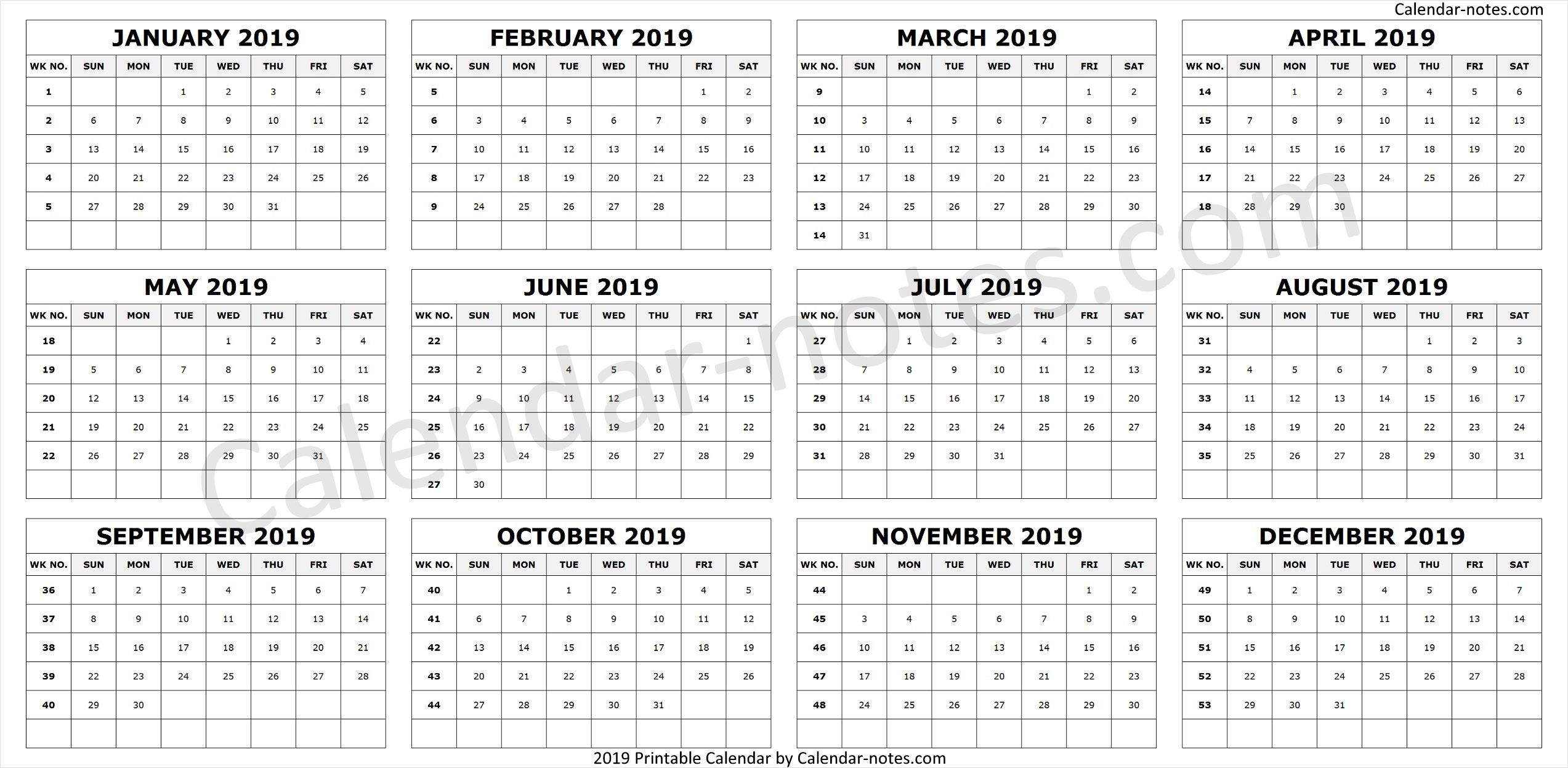Calendar 2019Week Numbers | Calendar 2019 To Print, Week