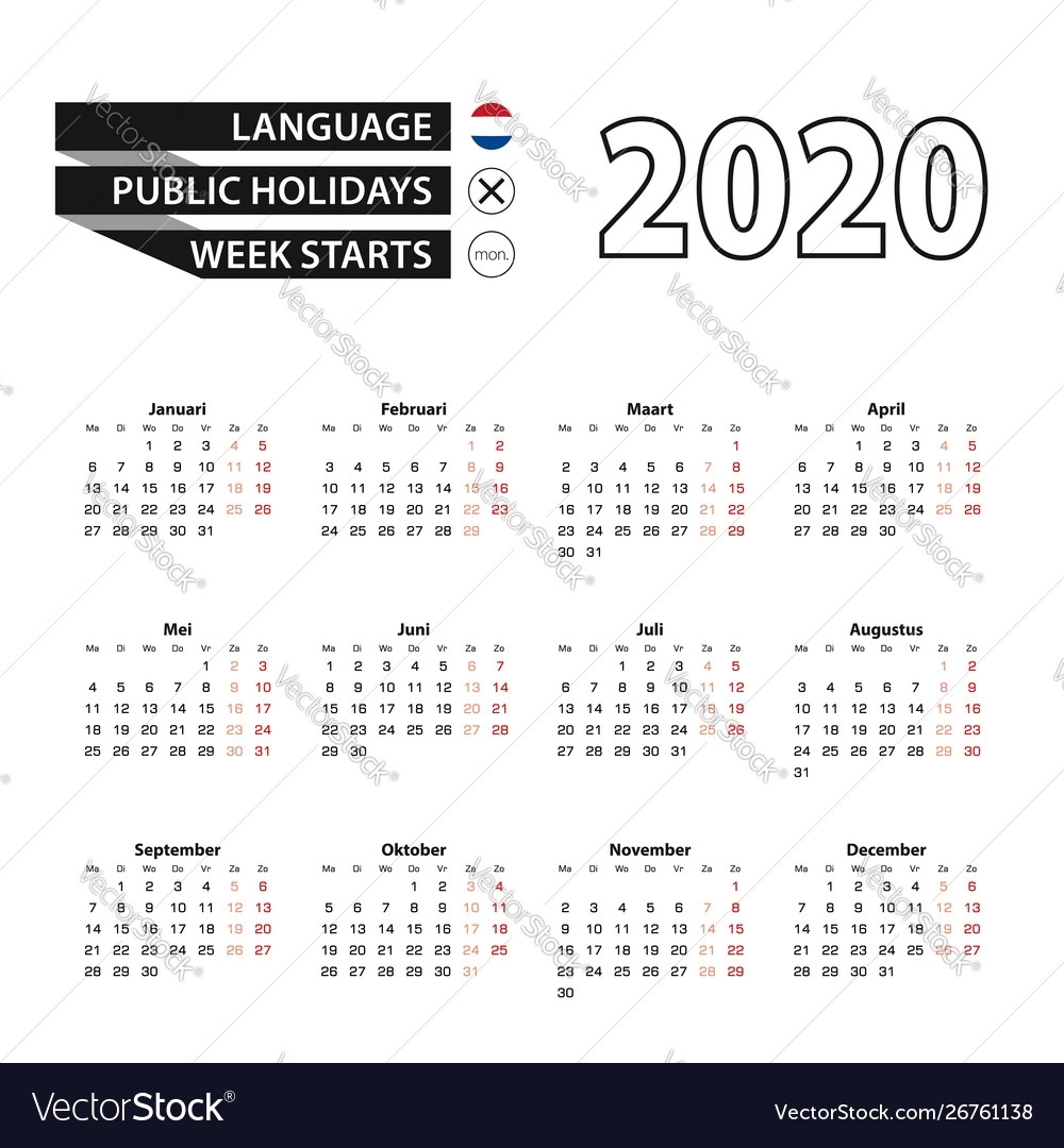 Calendar 2020 In Dutch Language Week Starts On