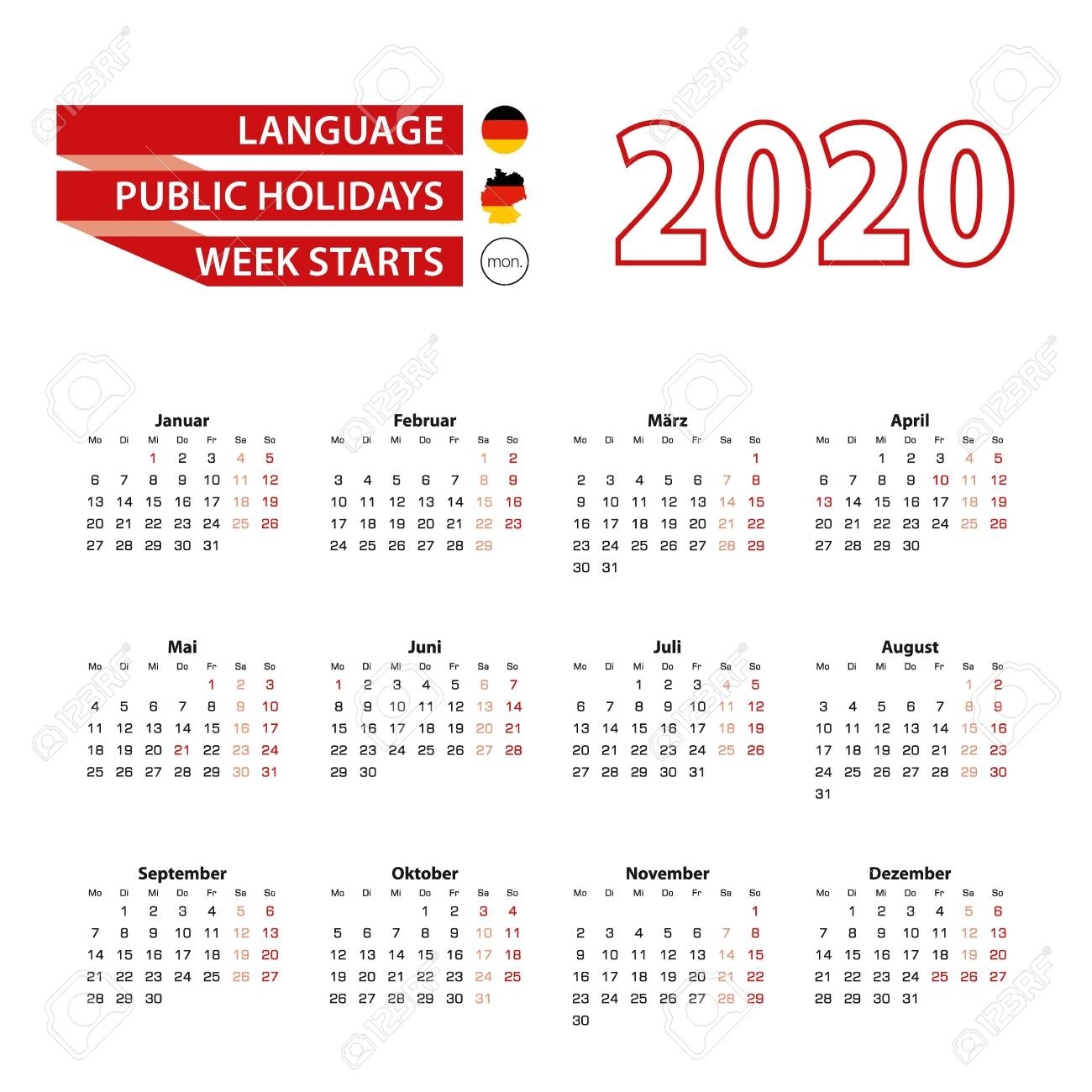 Calendar 2020 In Germany Language With Public Holidays The Country..