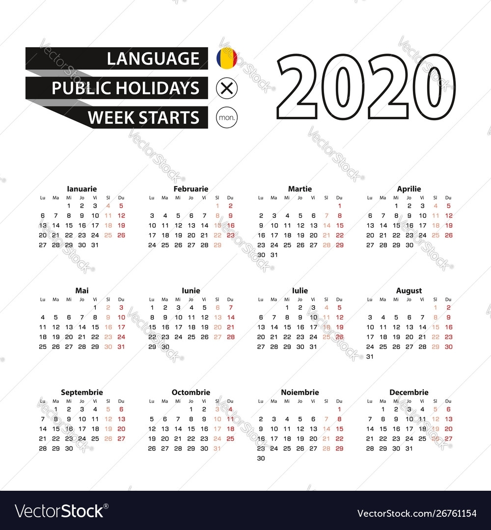 Calendar 2020 In Romanian Language Week Starts On