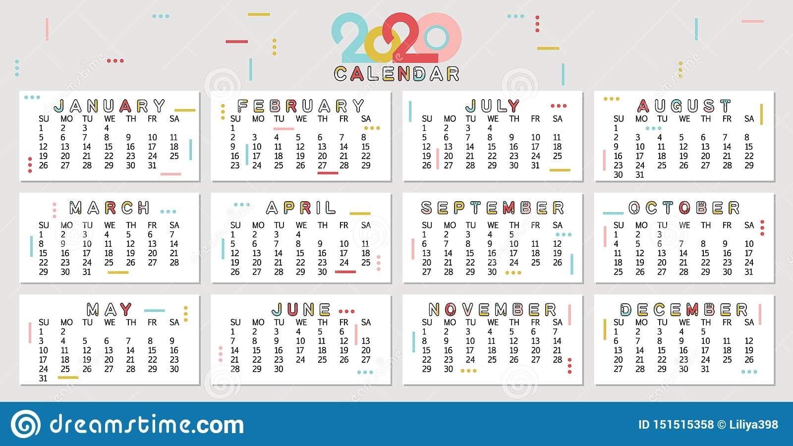 Calendar 2020. Modern Style For Diary,poster,business