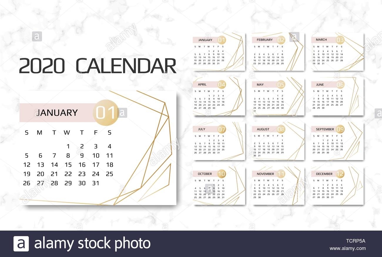 Calendar 2020 Template. 12 Months. Design With Geometrical