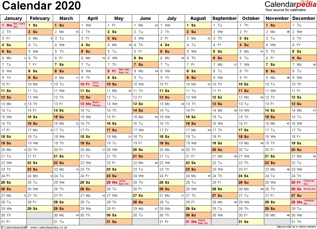 Calendar 2020 (Uk) – 16 Free Printable Pdf Templates:2020