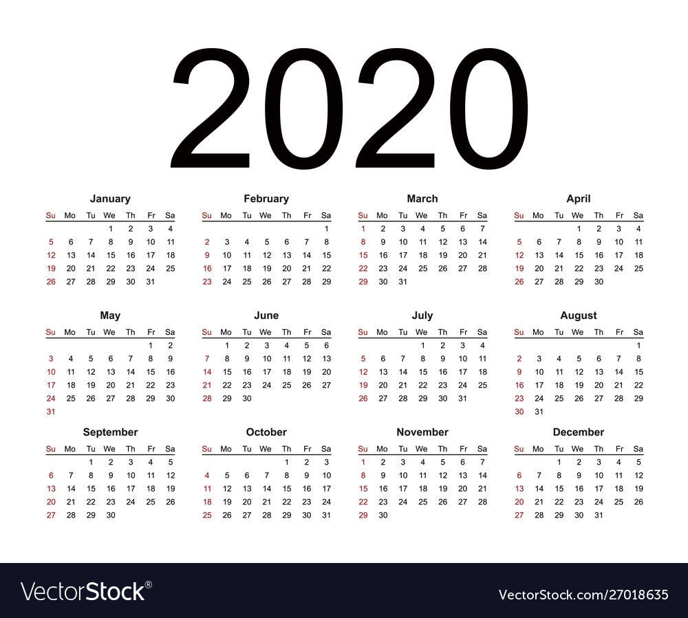 Calendar 2020 Year Simple Style