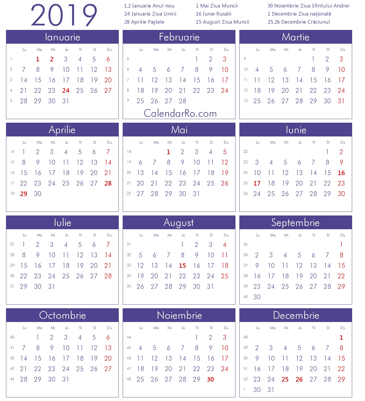Calendar 2020 Zile Libere | Calendar Template Printable