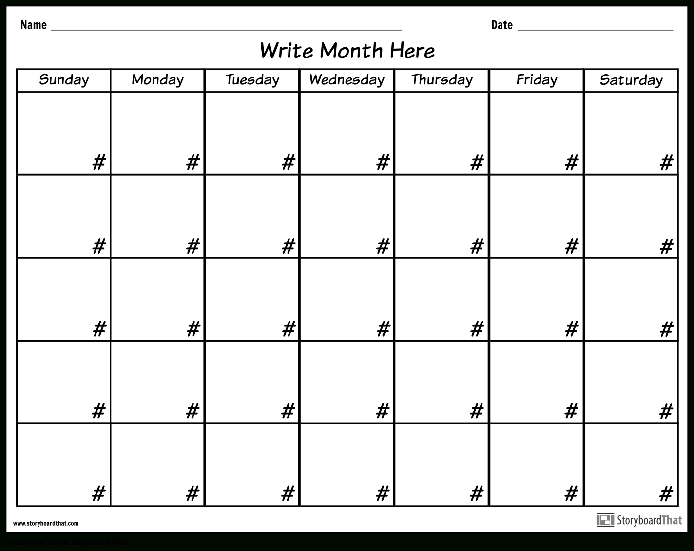 Calendar - 7 Days Storyboardworksheet-Templates