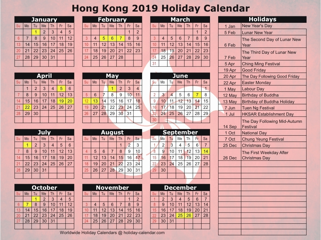 Calendar April 2019 2020 With Holidays Hong Kong 2019 2020